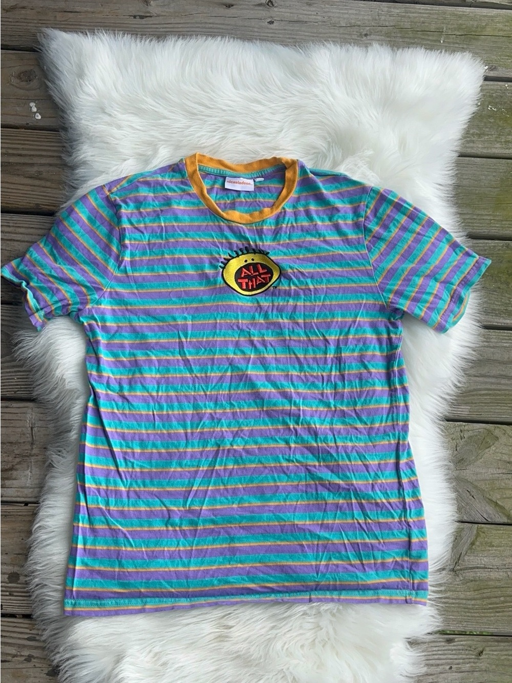 Nickelodeon All That Striped Ringer Tee in Teal, Purple & Yellow
